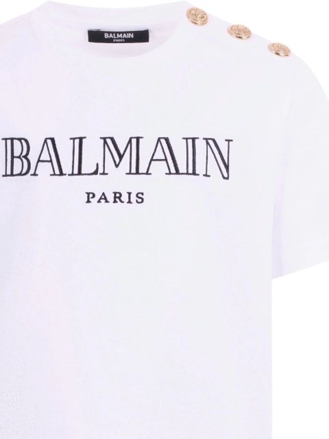 Біла футболка із золотистими ґудзиками Balmain з бавовни: фото 2 - Invogue