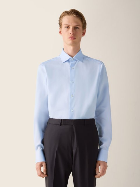 Синя сорочка Zegna у тонку смужку з бавовни: фото 1 - Invogue