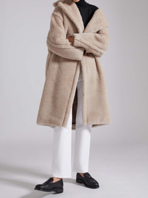 Палеве пальто Teddy oversize Max Mara з бленду альпаки та шовку: фото 5 - Invogue