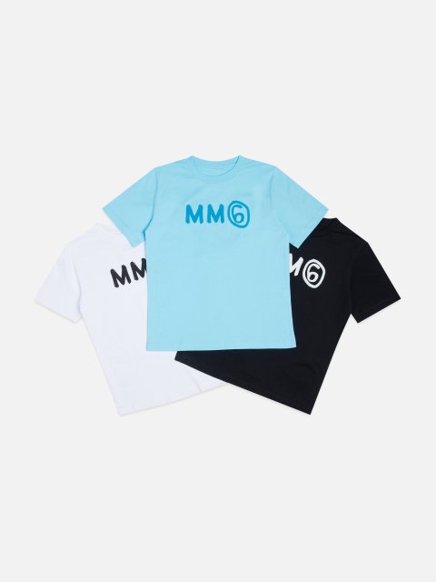 Синьо-біло-чорні футболки 3 шт MM6 Maison Margiela з бавовни: фото - Invogue