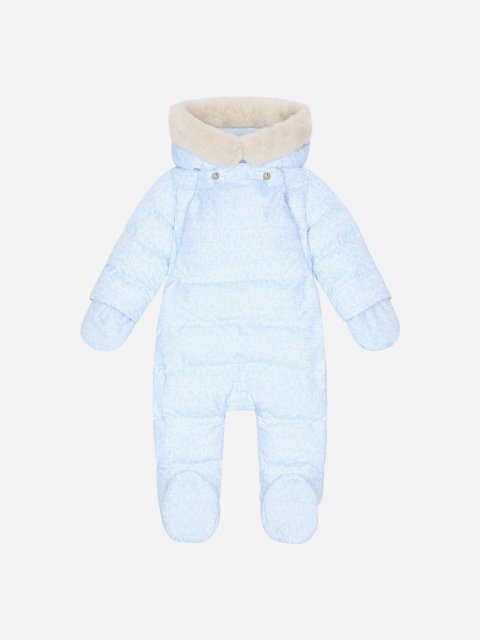 Голубой зимний комбинезон DOLCE&GABBANA стеганый с капюшоном: фото - Invogue