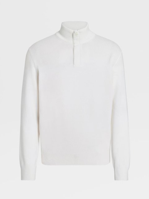 Белый свитер Zegna из кашемировой пряжи с воротом-стойкой и планкой: фото - Invogue
