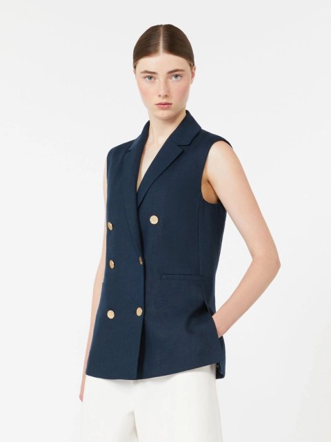 Темно-синій жилет Max Mara з чистого льону: фото 2 - Invogue