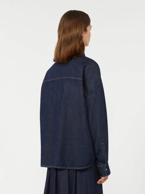 Темно-синя сорочка WEEKEND MAX MARA з бавовняного деніму: фото 3 - Invogue