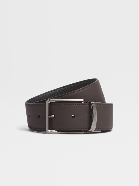Темно-коричневий двосторонній ремінь Zegna з фактурної шкіри: фото - Invogue