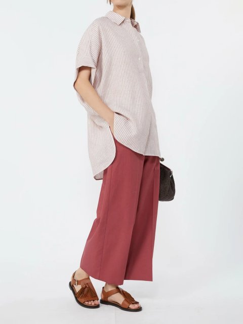 Рожева сорочка Weekend Max Mara у білу смужку з льону: фото - Invogue