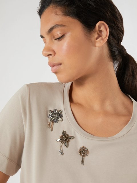 Серая футболка MARINA RINALDI из хлопкового трикотажа: фото 4 - Invogue