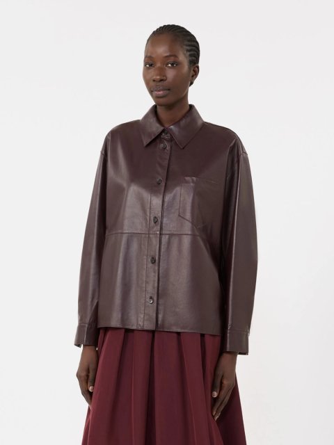 Бордова куртка-сорочка WEEKEND MAX MARA зі шкіри наппа: фото 2 - Invogue