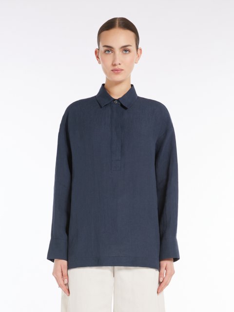 Синя сорочка Max Mara з льону: фото 2 - Invogue