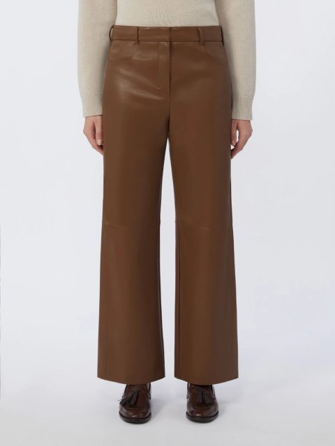 Коричневі брюки MAX MARA з екошкіри: фото 2 - Invogue