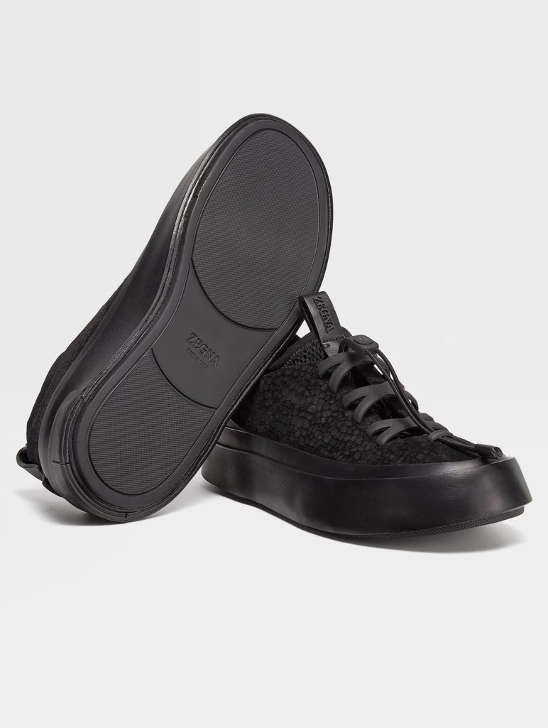 Чорні снікерси Zegna Stitch™ Mrbailey® з фактурної шкіри: фото 2 - Invogue