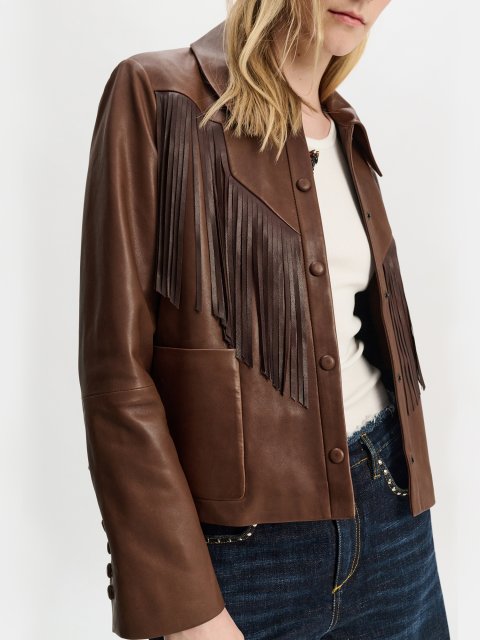 Темно-коричневая куртка Dorothee Schumacher с бахромой: фото 1 - Invogue