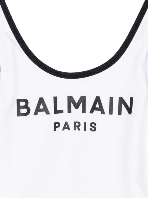 Біло-чорний купальник Balmain з логотипом з лайкри: фото 2 - Invogue