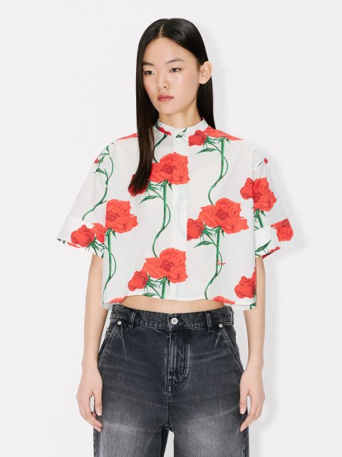Кремова сорочка Kenzo з бавовни з квітковим принтом: фото 2 - Invogue