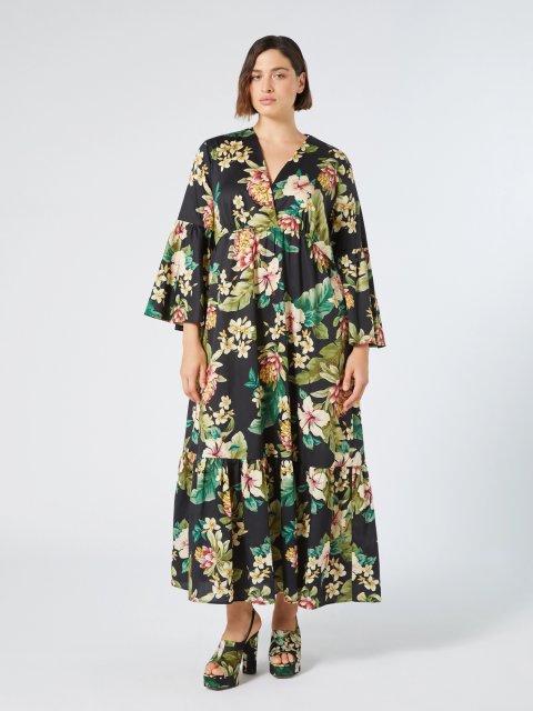 Черное платье Marina Rinaldi с цветочным принтом: фото 1 - Invogue