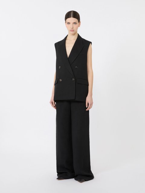 Чорні брюки Max Mara з льону з поясом із зав’язкою: фото 1 - Invogue