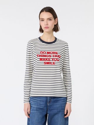 Белая футболка Weekend Max Mara в полоску из хлопка и эластана: фото 1 - Invogue
