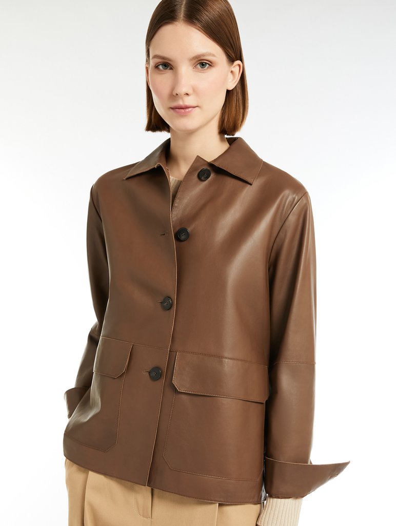 Коричнева куртка Weekend Max Mara зі шкіри наппа: фото 4 - Invogue