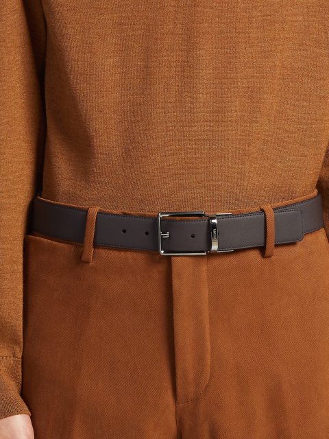 Темно-коричневий двосторонній ремінь Zegna з фактурної шкіри: фото 1 - Invogue