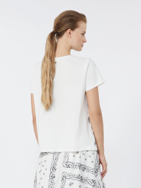 Белая футболка Weekend Max Mara с льняной вставкой и вышивкой: фото 3 - Invogue