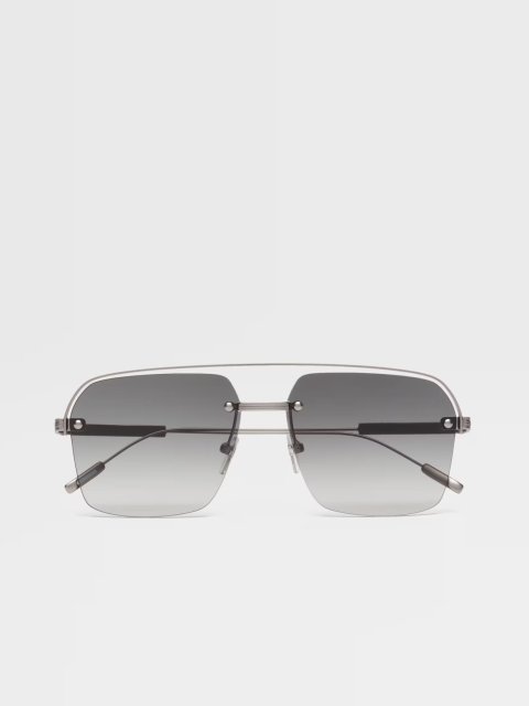 Сонцезахисні окуляри Zegna в сріблястій оправі: фото - Invogue