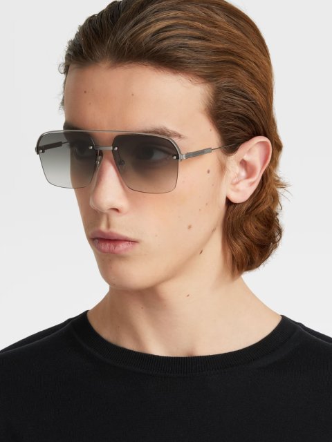 Сонцезахисні окуляри Zegna в сріблястій оправі: фото 1 - Invogue