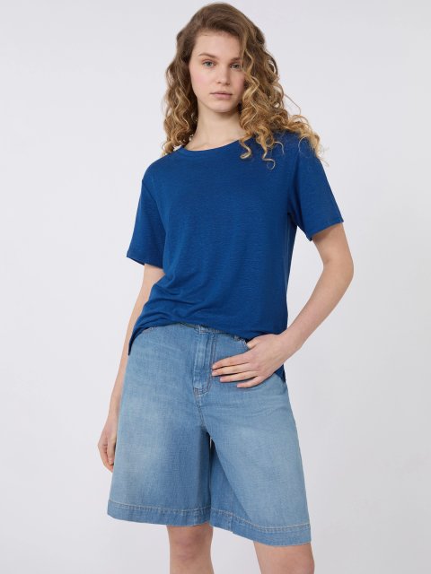Синяя футболка Weekend Max Mara из льна и эластана: фото 4 - Invogue