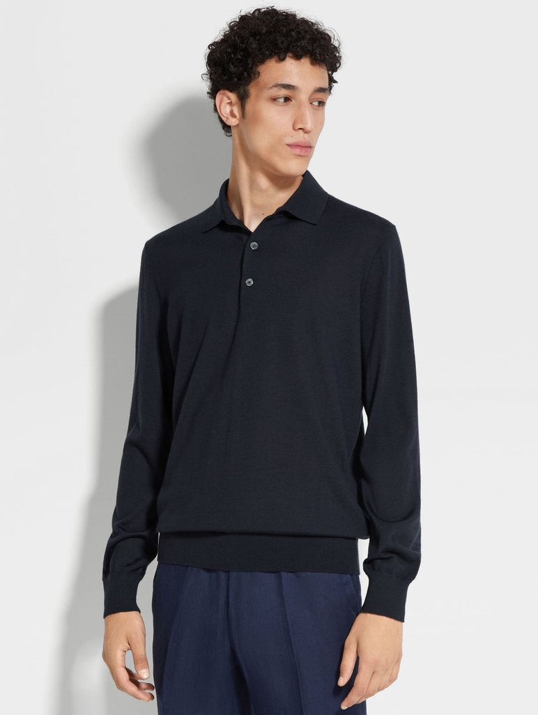 Темно-синее поло ZEGNA из кашемира и шелка: фото 4 - Invogue