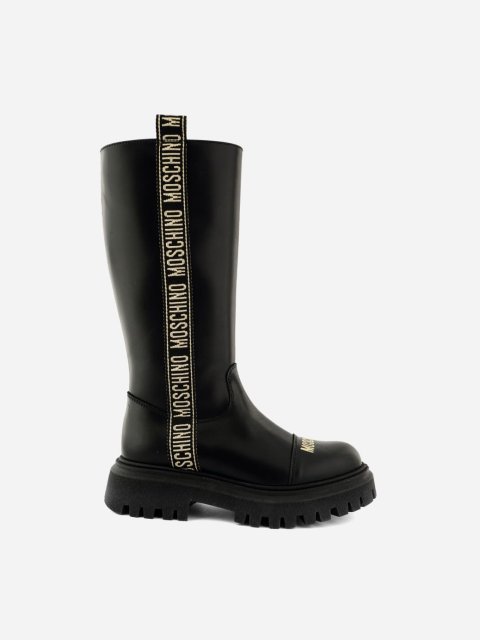 Чорні чоботи MOSCHINO зі шкіри: фото - Invogue