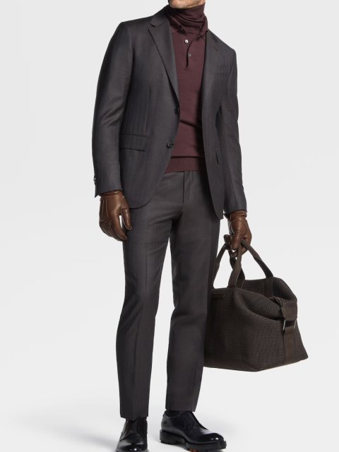 Темно-коричневий костюм в тонку смужку Zegna з вовни: фото 1 - Invogue
