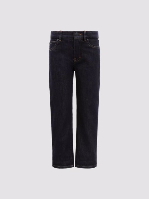 Темно-синие джинсы Moncler с вышитым логотипом: фото - Invogue