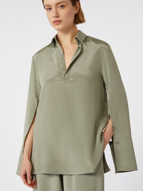 Зелена блуза MAX MARA з еластичного шовку: фото 4 - Invogue