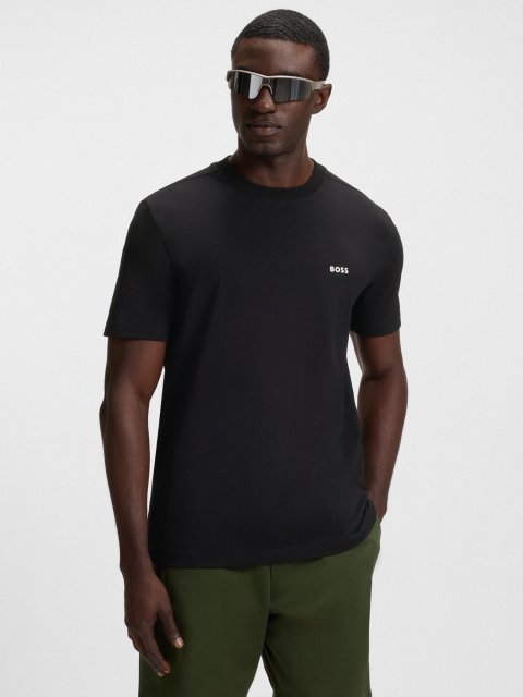 Чёрная футболка BOSS из хлопка: фото 2 - Invogue