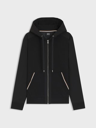 Худи на молнии из хлопкового махрового трикотажа с фирменными полосками BOSS: фото - Invogue