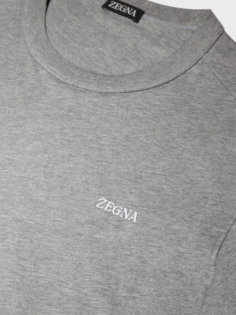Серая базовая футболка Zegna из хлопкового трикотажа с эмблемой: фото 3 - Invogue