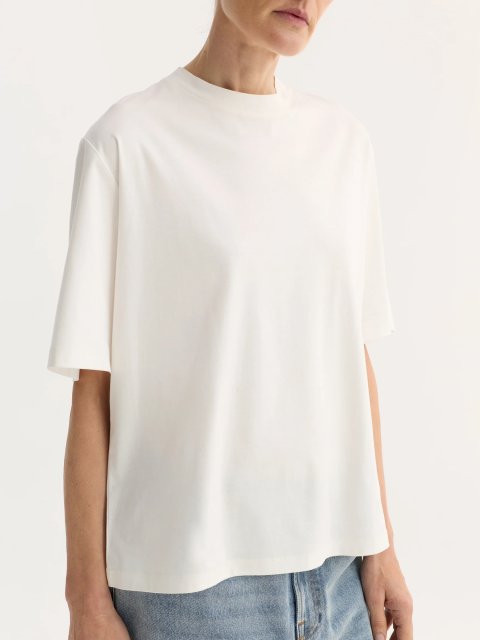 Біла футболка Róhe з бавовни, модалу та шовку: фото 4 - Invogue