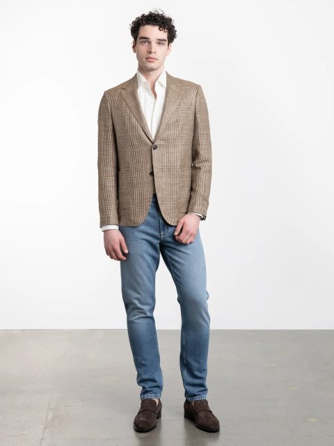 Бежевий жакет Zegna з шовку у клітинку: фото - Invogue