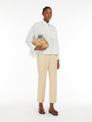 Бежевые брюки Weekend Max Mara из эластичного хлопка: фото 1 - Invogue