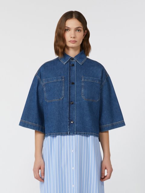 Темно-синя сорочка WEEKEND MAX MARA з бавовняного деніму: фото 2 - Invogue