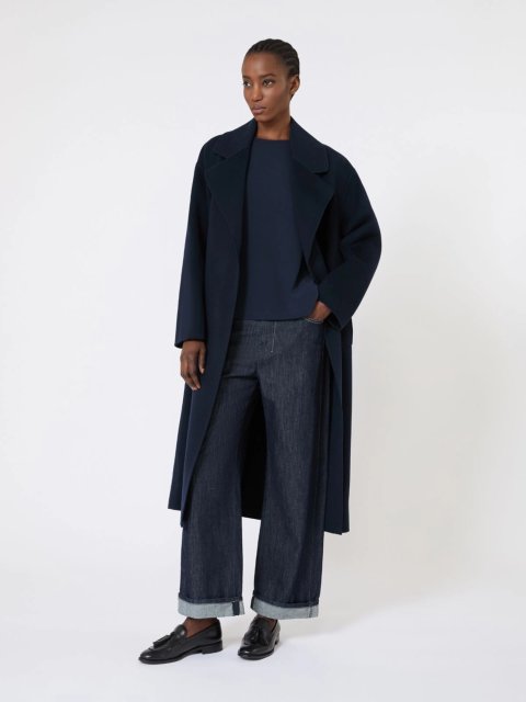 Темно-синя футболка MAX MARA з атласу: фото 1 - Invogue