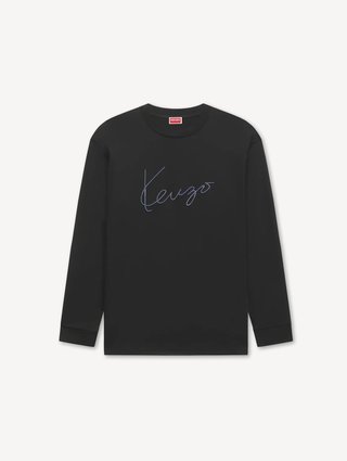 Черная футболка Kenzo из хлопка с длинными рукавами: фото - Invogue