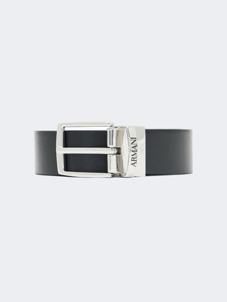 Черно-бежевый двусторонний ремень Emporio Armani из полиуретана: фото - Invogue