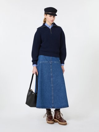 Темно-синяя юбка Weekend Max Mara из хлопка: фото 1 - Invogue