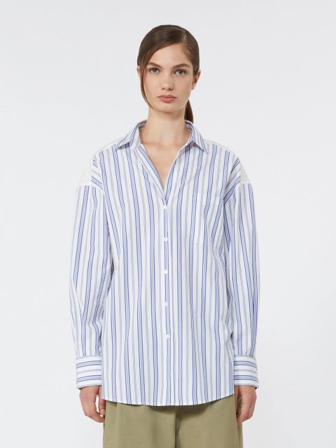 Темно-синя сорочка у смужку Weekend Max Mara з бавовни: фото 2 - Invogue
