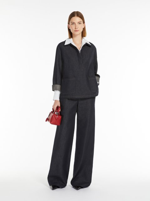 Темно-сині брюки Max Mara з бавовни та льону: фото 1 - Invogue