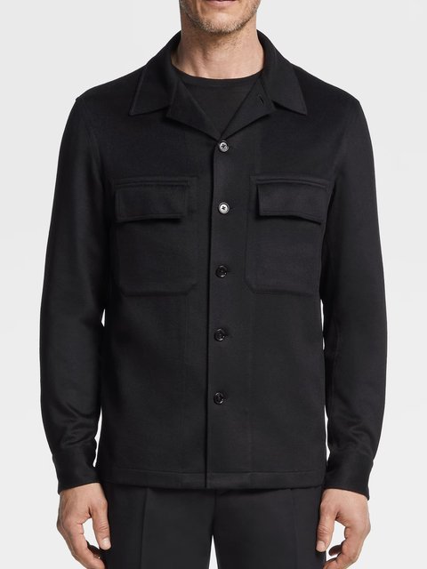 Черная рубашка Zegna из кашемира с нагрудными карманами: фото 1 - Invogue