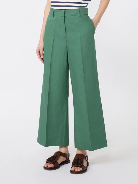 Зелені укорочені брюки Weekend Max Mara з бавовни та льону: фото 2 - Invogue