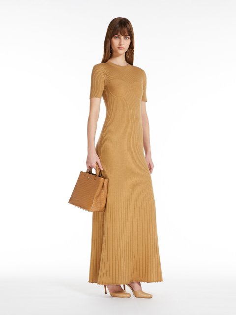 Темно-бежева сукня Max Mara з шовку та кашеміру: фото 5 - Invogue