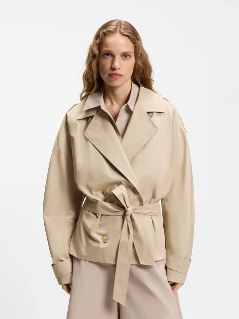 Бежевый плащ BOSS из хлопкового поплина: фото 3 - Invogue