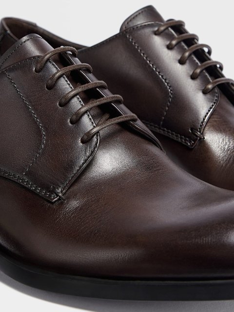 Темно-коричневі дербі  Zegna Siena Flex з полірованої вручну шкіри: фото 3 - Invogue